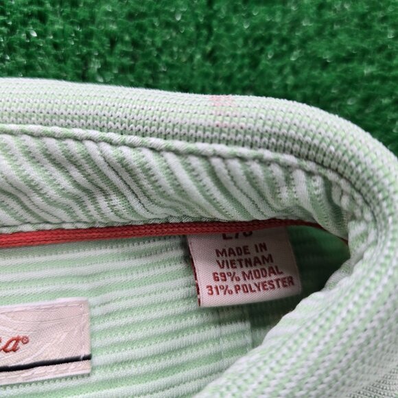 Tommy Bahama Polo Shirt Mens Large Light Green Striped Golf Summer Beach Casual - Picture 7 of 8